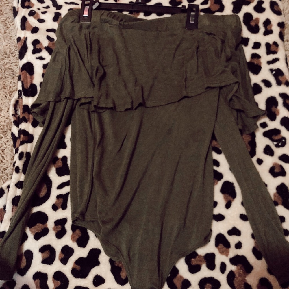 olive green off the shoulder body suit